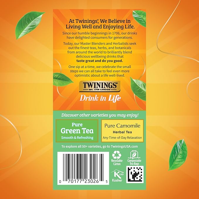 Twinings Pure White Tea Individually Wrapped Bags, 20 Count (Pack of 1), Light & Fresh, Caffeinated, Enjoy Hot or Iced, 20 Teabags