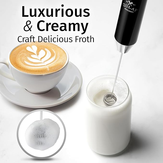 Zulay Kitchen Lux Electric Milk Frother Rechargeable Handheld - Powerful 2-Speed Motor, Waterproof, 2000mAh Battery - Drink Mixer for Latte, Cappuccino, Matcha & Protein Powder - Obsidian Black