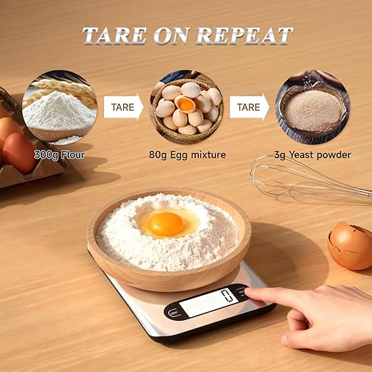 Qzzhizhao Digital Kitchen Scale, 17 Pounds Capacity Food Scale with LCD Display, Weight Grams and Ounces for Cooking and Baking, Stainless Steel Platform, Anti-Splash