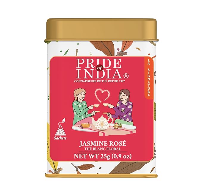 Pride of India | PACK of 2 - Jasmine Rose Royal White Tea | 15 Pyramid Full Leaf Individually Wrapped Tea Bags | Smooth & Sweet Flavor | Soothing & Calming Experience | Less Caffeine
