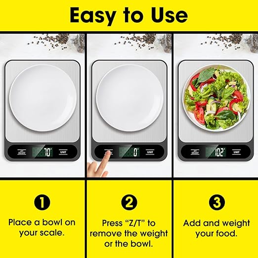 Mik-Nana Food Scale, 10kg/22lb Digital Kitchen Scale Weight Grams and Ounces for Baking Cooking Coffee Package Postage, 6 Units with Tare Function, LCD Display, Easy Clean Stainless Steel