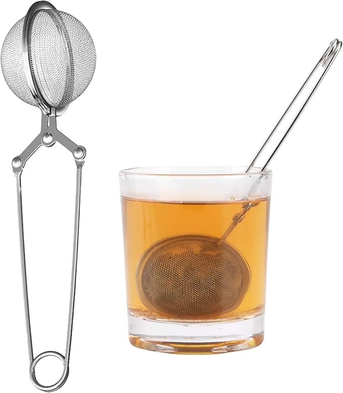 Snap Ball Tea Strainer, Tea Infuser with Handle Tea Mesh Infuser Snap Ball Strainer Steep Loose Leaf Tea Infuser Fine Mesh Ball Tea Filter Strainer for Spices and Seasonings