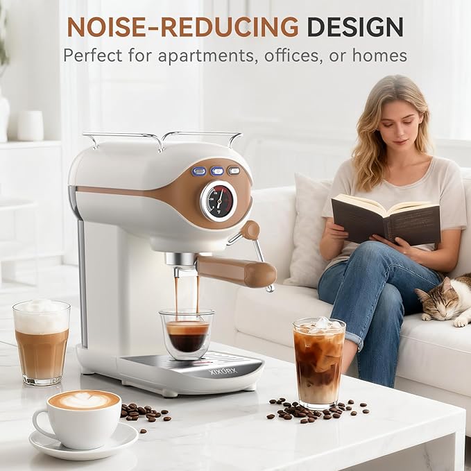 Espresso Machine, 20 BAR Pump Temperature Control, Compact Espresso Maker with Steam Milk Frother, Professional Coffee Makers for Home, Cappuccino, Latte, Gifts for Coffee Lover, White