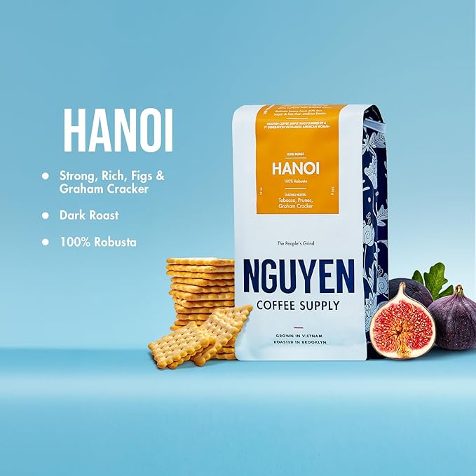 Nguyen Coffee Supply - Hanoi Robusta: Dark Roast Premium Whole Coffee Beans, Vietnamese Single Origin, Direct Trade, Low Acid with High Caffeine Content, Roasted in Brooklyn [12 oz Bag]
