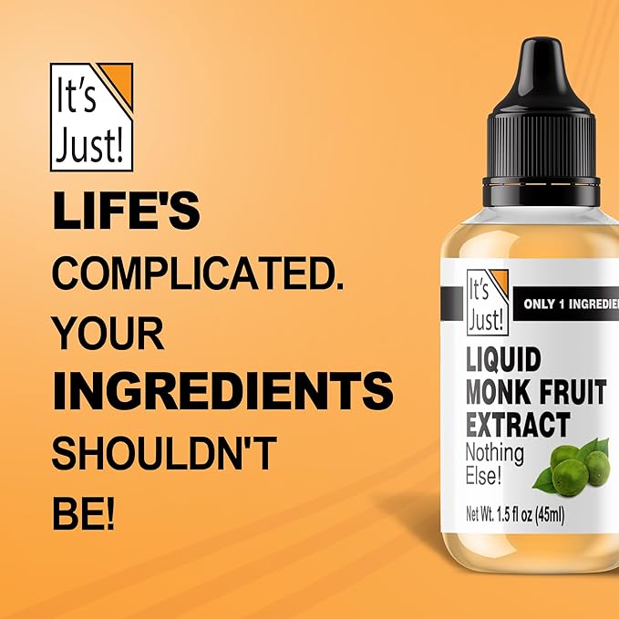 It's Just - Liquid Monk Fruit, No Erythritol, 100% Monkfruit Extract, Non-GMO, Non-Glycemic, No Fillers, 6 Drops = 1 Tsp Sugar, Heavy Metal Tested, Results Online (1.5fl oz | Pack of 1)