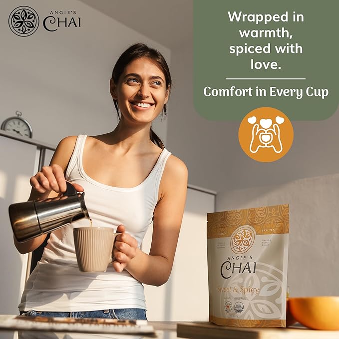 Angie's Chai Sweet & Spicy Organic Instant Chai Tea Powder - Made in USA, Delicious Spiced Chai Powder Mix, 30 Servings, 80 Calories, Handcrafted, Free of Artificial Ingredients, Natural Indian Spice