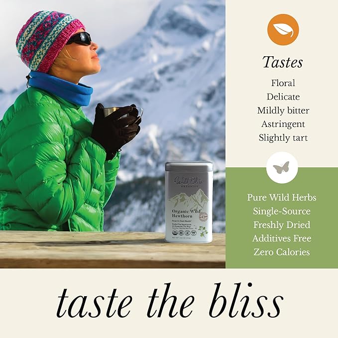 Wild Bliss Organic Wild Hawthorn Leaf & Flower - Caffeine Free Herbal Tea - Heart Health Support - 20 Plant Based Tea Bags