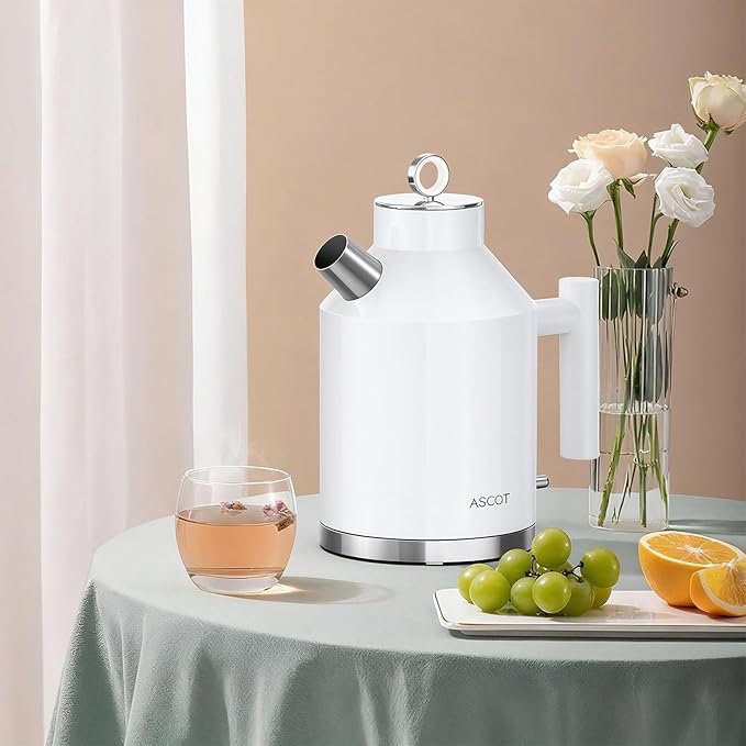 ASCOT Electric Kettle, Electric Tea Kettle 1.6L 1500W Retro Tea Heater & Boiling Water, Auto Shut-Off and Boil-Dry Protection (White)