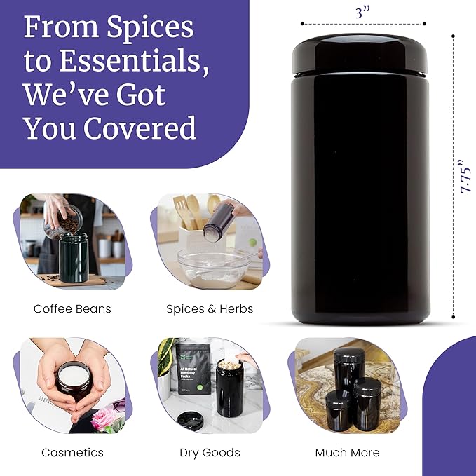 Infinity Jars, 1 L (34 fl oz) Premium Airtight Ultraviolet Glass Jar Smell Proof, Antistatic, Light Blocking Container for Herbs, Coffee, Tea & Spices Durable, Travel-Friendly Storage