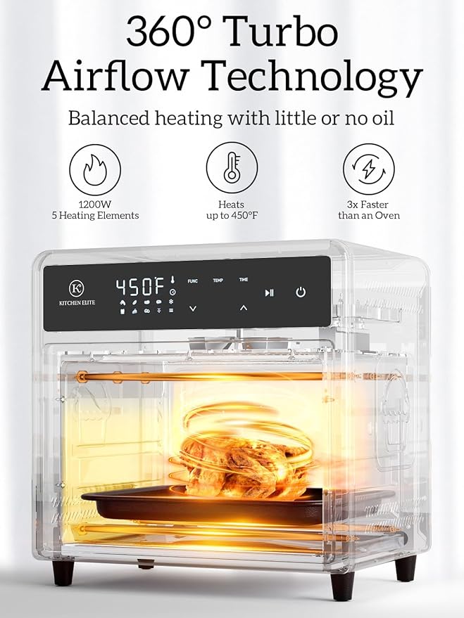 Kitchen Elite Air Fryer Toaster Oven Combo,10-in-1 12.6QT Compact Countertop Oven,9 Touch Screen Presets & 1 DIY Function,Easy Digital Controls,4 Accessories Included
