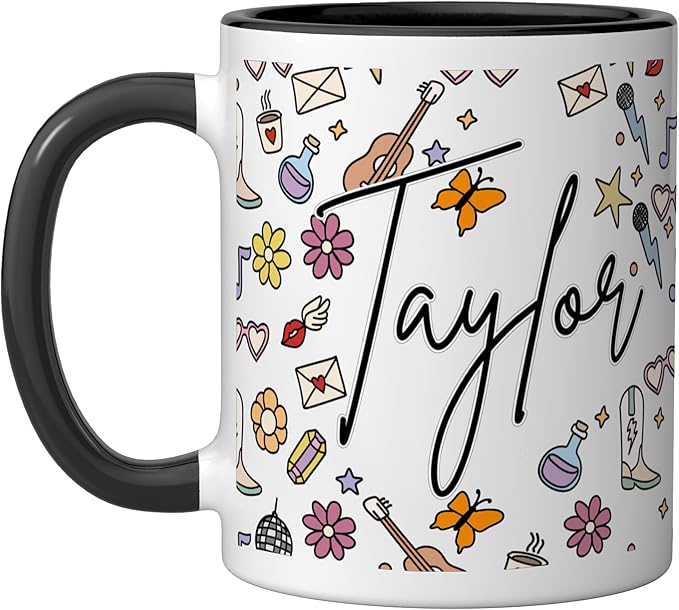 Girl Retro Taylor First Name Coffee Mug for Men Women Ceramic Mug, Black/White
