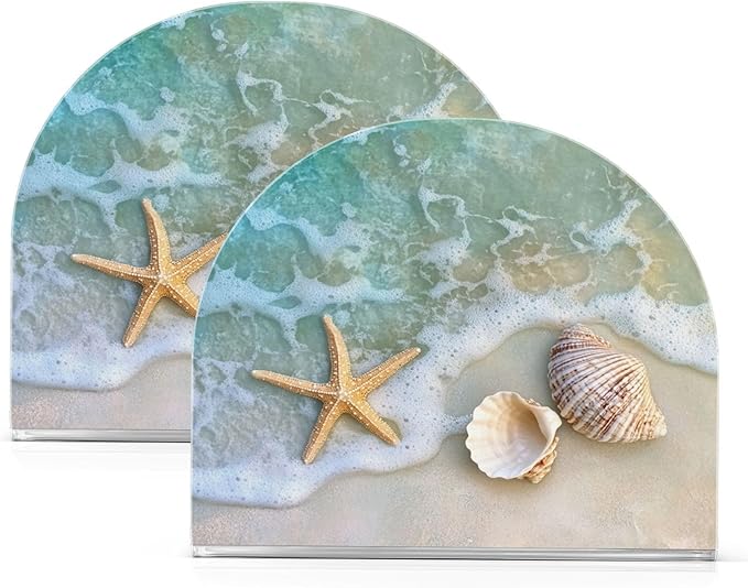 Napkin Holder Acrylic Napkin Holders for Table, Tissue Paper Cocktail Napkin Holder for Kitchen Dinner Napkins Dispenser for Bar Accessories, Blue Beach 1 Pack