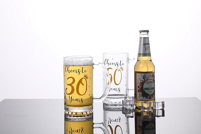 30th Birthday Gift，Men and Women Cheering 30th Birthday Beer Mugs，Cheers to the 30th Anniversary Beer Glass，30th Birthday Party Wedding Anniversary Decorative Gift, 18 Ounce (Cheers to 30 Years)