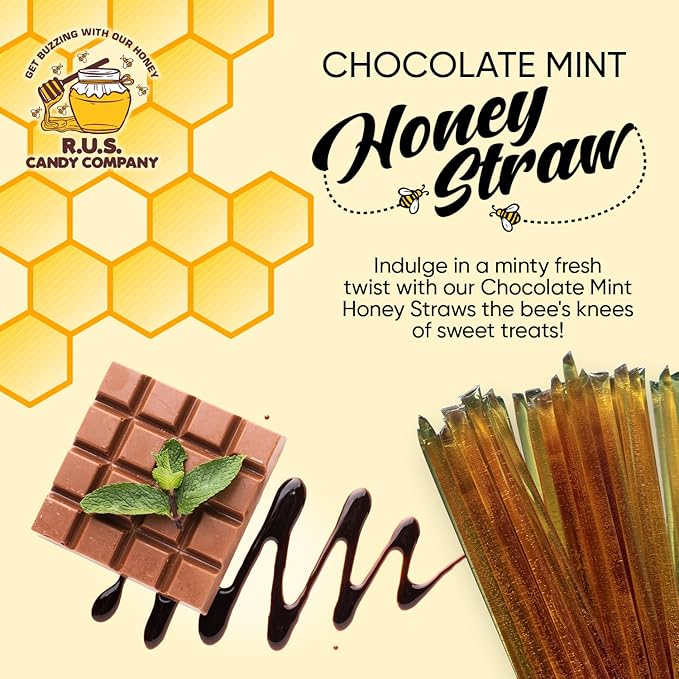 25 Pack Honey Sticks For Tea, Snacking, Honey Packets Single Serve Stir Sticks, Natural Flavor by R.U.S Candy Company- Honey Straws (Chocolate Mint)
