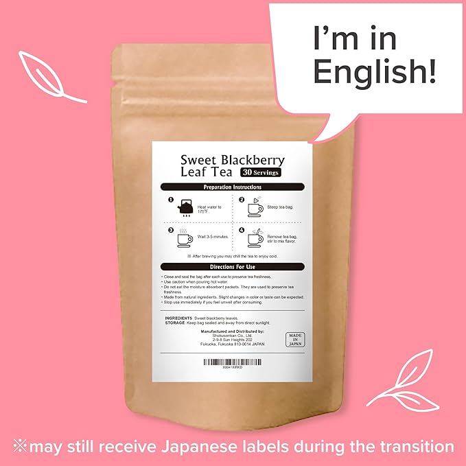Onkatsu Farm Sweet Blackberry Leaf Premium Japanese Tea Bags, Bold Herbaceous Flavor, Hot or Iced, Caffeine Free, 30 Total Tea Bags