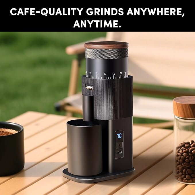 Coffee Grinder,Wirsh Portable Cordless Rechargeable Coffee Grinder Geimori T38 with Conical Burrs,3600mAh Batteries,Grind Settings for Espresso,Pour Over,French Press,Camping,Travel&Home Use