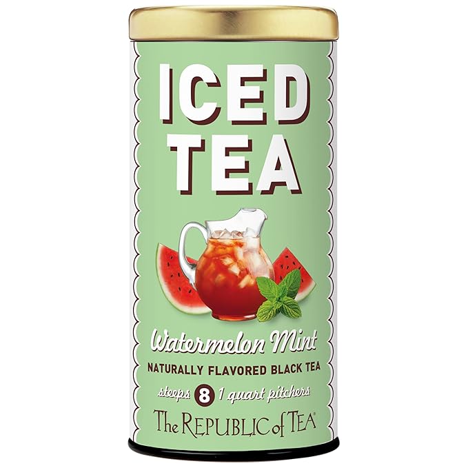 The Republic of Tea Iced Tea Watermelon Mint, 8 Count, Premium Fine Black Tea
