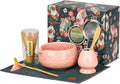 Matcha Whisk Set, Ceramic Bowl with Spout, Bamboo Matcha Whisk & Spoon, Chasen Holder, Scoop Rest, Sifter, 8-Pcs Japanese Ceremony Matcha Powder Kit–Christmas Gift for Women-Pink