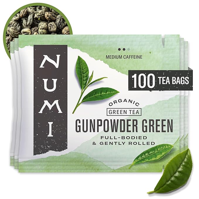 Numi Organic Gunpowder Green Tea, 100 Green Tea Bags, Full-Bodied & Gently Rolled
