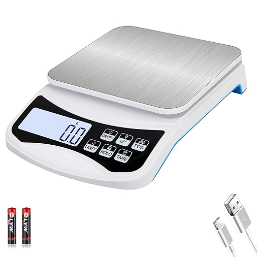 11lb/5kg Rechargeable Digital Kitchen Scale, 0.1g/0.001oz Precision Food Scale, Digital Grams and Ounces for Weight Loss, Baking,Cooking and Meal Prep,7 Units with Tare Function and Backlit LCD