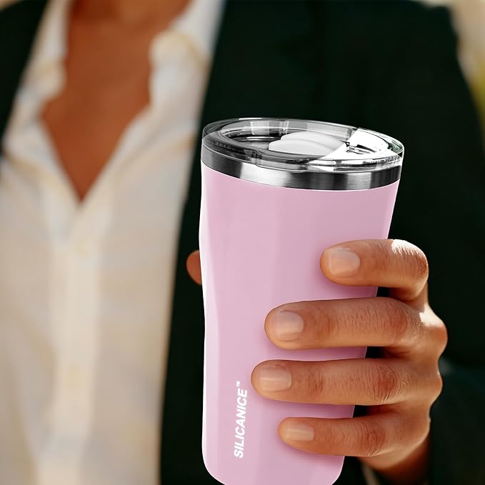 20oz Soft Touch Diamond Tumbler - Double Wall Stainless Steel Vacuum Insulated Coffee Cup With Detachable Slider Lid | BPA Free, Dishwasher Safe, Thoughtful Gift for Her - Light Pink