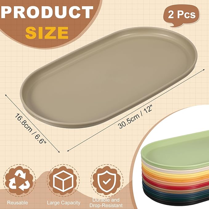 uxcell 2Pcs Fast Food Serving Trays, 12x6.6 Oval Reusable Restaurant Serving Trays for Kitchen Restaurant Coffee Fruit Burger Lunch Dessert, Khaki