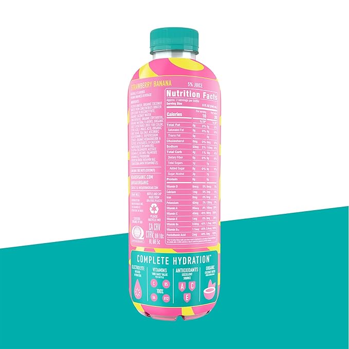 Roar Complete Hydration Organic - Electrolyte Drinks Loaded with Vitamins C, B5, B12 - Non-GMO, Gluten-Free - Strawberry Banana - 12 pc