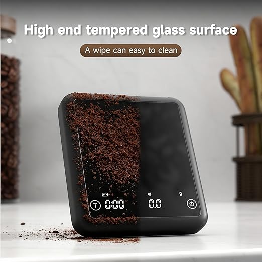 Rechargeable Mini Coffee Scale with Timer, 2kg/0.1g Accurate Scale for Espresso and Pour-Over Coffee, Portable Digital Kitchen Scale with Automatic Timing, LED Display, Silent Mode(Black)
