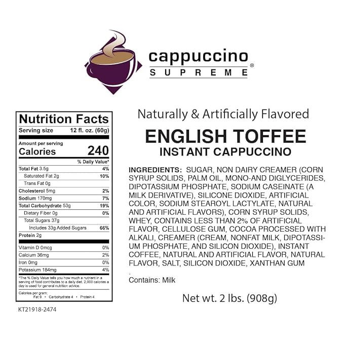 Cappuccino Supreme English Toffee Instant Cappuccino Mix 6 x 2 lbs