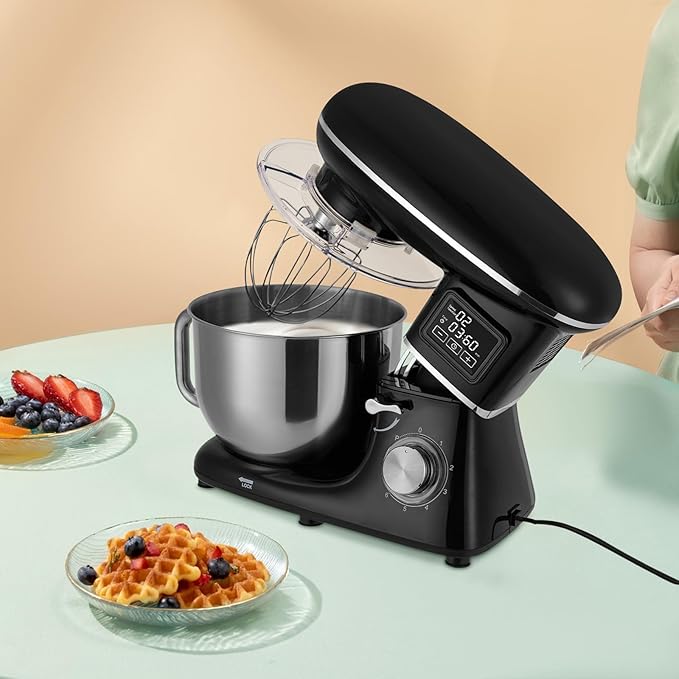 6.5Qt Stand Mixer, 1350W Electric Household Stand Kitchen Mixer With Lcd Timer Display, 6-Speed Dough Maker With Whisk Beater & Hook, For Baking Bread Cake Cream, Compact For Small Kitchen (black)