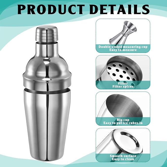 Umigy Cocktail Shaker Set Martini Shaker Bulk Stainless Steel Martini Mixer with Strainer and Double Measuring Jigger for Bar Party Home Use Wine Bar Tool (18 Oz/ 550 ml,2 Packs)