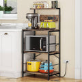 Bakers Rack with 3 Power Outlets, 4-Tier Microwave Stand with Storage, Freestanding Kitchen Shelf Stand 23.6”L x 15.7”W x 51.2”L, Rustic Brown Coffee Bar Table