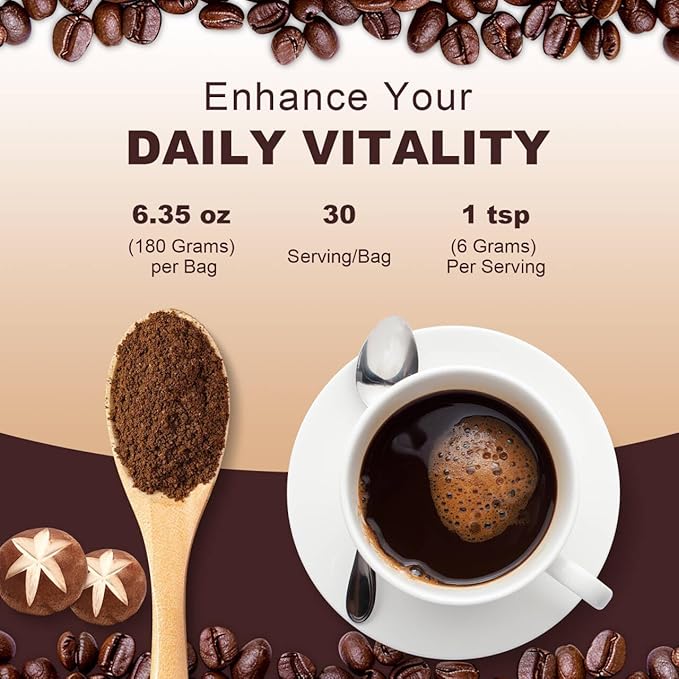 2 Bag Mushroom Coffee, Instant Coffee with 6 Adaptogenic Mushrooms (Lion’s Mane, Cordyceps, Shiitake, Turkey Tail) for Better Energy, Focus, Digestion & Immune Support