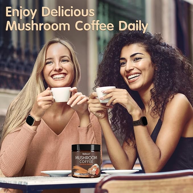 Mushroom Coffee, 6 Adaptogenic Mushrooms with Lion's Mane, Cordyceps, Turkey Tail & More, Instant Mushroom Coffee for Focus, Energy, Immune & Digestion Support