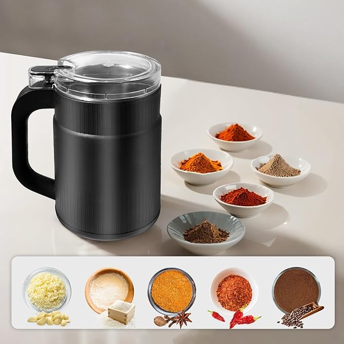 Electric Coffee and Spice Grinder with One-Touch Operation, Clear Lid, for Grinding Coffee Beans, Herbs, Nuts