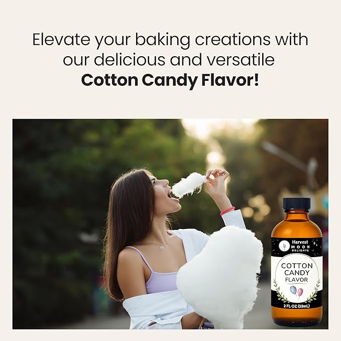 Cotton Candy Flavoring Extract - 2 oz - Water-Soluble - By Harvest Moon Delights - Cotton Candy Extract for Baking, Ice Cream, Drinks, and Candy - Flavor - Sugar Free