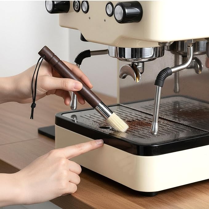 2 Pack Coffee Grinder Brush with Natural Wooden Handle, Espresso Machine Coffee Brush Cleaning Tool with Hanging Loop for Coffeebar Barista Home Kitchen Accessories