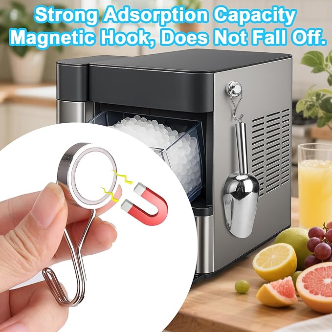 Stainless Steel Ice Scoop for Freezer with Magnetic Hook - Ice Scoop for GE Profile Opal 2.0 Nugget Ice Maker, for Kitchen Bar Party Accessories (6OZ)