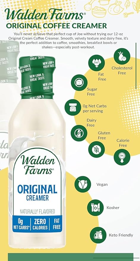 Walden Farms Original Coffee Creamer – Zero Calorie, Sugar Free, Keto & Fat Free Non-Dairy Creamer for Coffee, Lattes & Cold Brew – 12 oz Bottle
