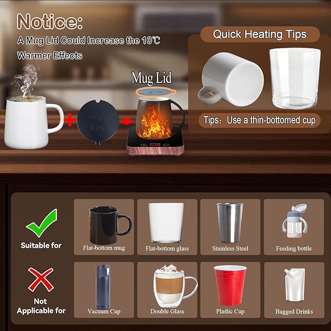 Coffee Mug Warmer for Desk with Auto Shutoff, Coffee Cup Warmer for Desk Auto Shut Off with 3 Temp. Settings & 1-12H Timer (Xmas Coffee Gifts)