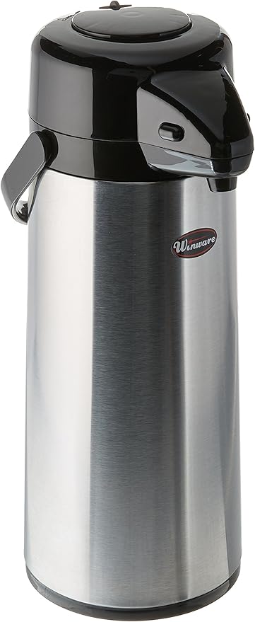 Winco 2.5 Liter Glass Lined Airpot, Push Button