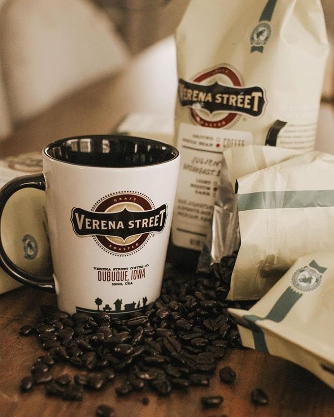 Verena Street 12 Ounce Whole Bean Coffee, Medium Roast, Julien's Breakfast Blend, Rainforest Alliance Certified Arabica Coffee