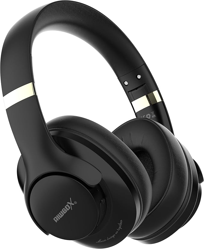 Riwbox NC3 Noise Cancelling Headphones,Bluetooth Over Ear Wireless Headset,60H Playtime,Hi-Res Audio, Foldable,Bluetooth V5.4,Comfort&Immersion for Work,Commuting (Black)