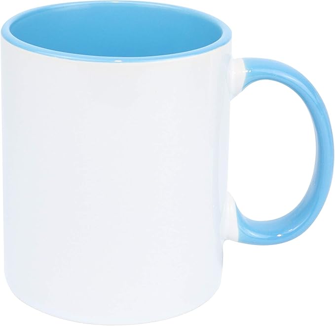 11oz White Ceramic Sublimation Coffee Mug With Solid Colors Inside and Handle, Mixed 6 Colors Option #2 of Blue, Dark Red, Hunter Green, Orange, Purple and Turquoise, Case of 6