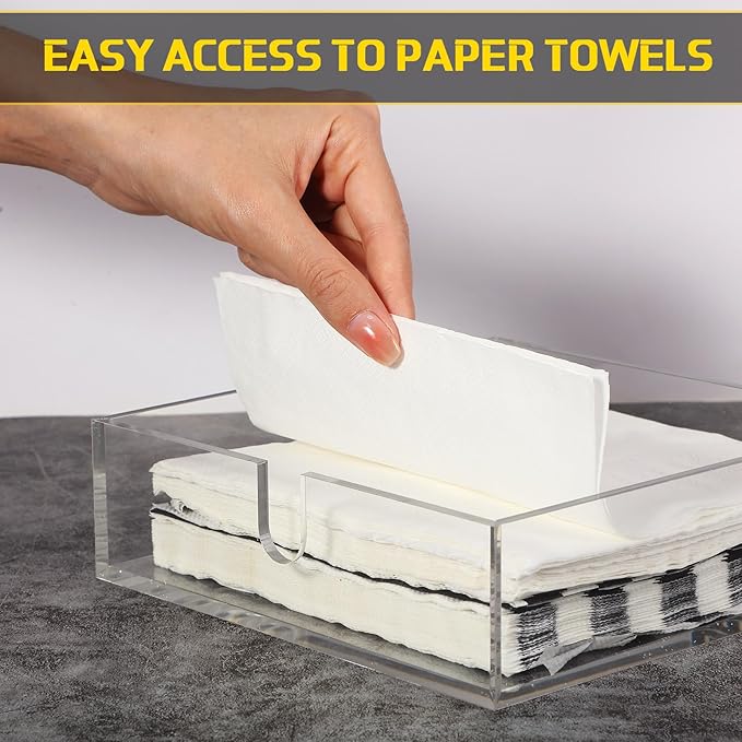 Acrylic Cocktail Napkin Holder for Table, Clear Beverage Napkin Holder Square Rectangle for Dinner, Kitchen, Bathroom, Restaurant, Bar (2 Pieces, 7 x 7 Inch)