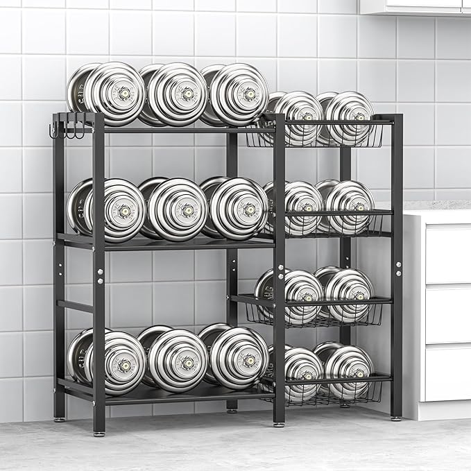 Storage Rack Kitchen Baker's Rack - 3 Tiers 4 Baskets, Utility Coffee Bar, Air Fryer Stand with Steel Mesh Baskets