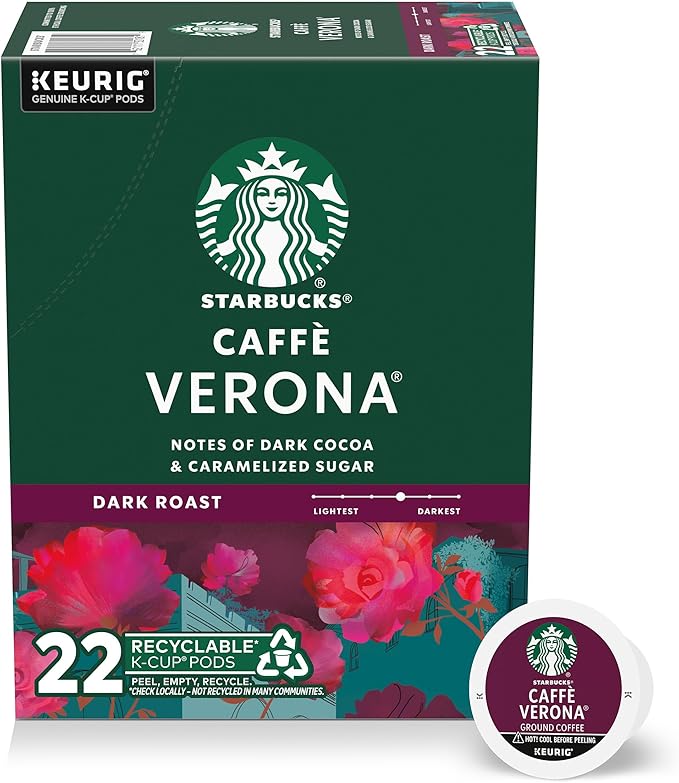 Starbucks K-Cup Coffee Pods, Dark Roast Hot or Iced Coffee, Caffè Verona, 22 Keurig Pods