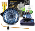 TEANAGOO 7 Pcs Matcha Whisk Set,Matcha Set for Ceremony,Matcha Kit Junware-Blue,Matcha Tea Set for Making Breakfast/Latte,Ceramic Bowl(chawan) whith Spout and Whisk,Gift for Matcha Lover