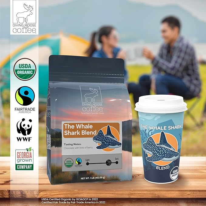 Diving Moose Coffee - The Whale Shark Blend USDA Organic Medium Dark Roast (16oz / 1 LB) - Chocolate Berries Specialty Grade Small-Batch Roasted to Order Smooth Not Bitter