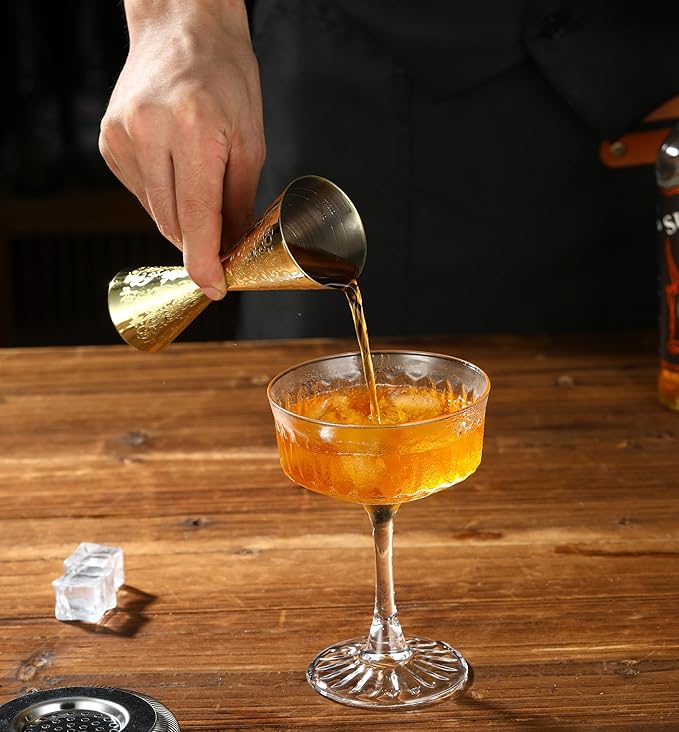 Double Cocktail Jigger Slim Style Measuring Jigger with Etched Pattern (Gold Plated Spirit)